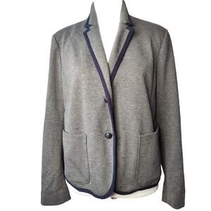 Gap the academy blazer dark heather gray navy trim crest button pink details